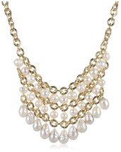 Jardin Gold Plated Three-Tiered Simulated Pearl 25&quot; Bib Necklace NWT - £11.79 GBP