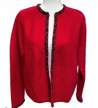 Vtg PENMANS 100% Wool Knit Cable Trim Red Cardigan Sweater Size XL X-Large - £26.48 GBP