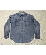 Levis Distressed Shirt Mens Medium Blue Denim Metal Buttons Vintage 90s ... - £19.48 GBP