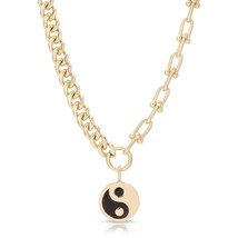 Eklexic Women's Dual Chain Necklace With Lage Enamel Yin Yang Pendant Gold - €179,38 EUR
