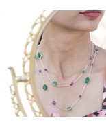 66.65 CT Luxury Necklace, Pink And Green Lab Grown Gemstone Diamond Neck... - €430,80 EUR