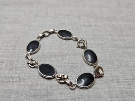 Vintage Silver Tone Onyx Costume Jewelry Bracelet Chain, 8&#39;&#39; - $285.35 MXN
