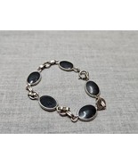 Vintage Silver Tone Onyx Costume Jewelry Bracelet Chain, 8&#39;&#39; - $20.41 CAD