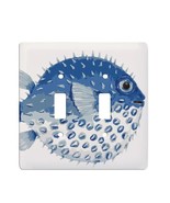 Blue Puffer Fish Ceramic Double Light Switch Cover Floater Switchplate - £22.56 GBP