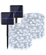 2 Pack 100 White LED 8 Modes Solar String Lights, 33ft Waterproof Silver... - £12.50 GBP
