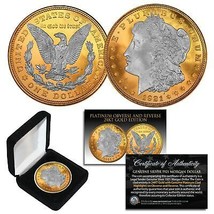 1921 Original Au Morgan Silver Dollar 24KT Gold &amp; Platinum Layered w/ Box &amp; Cert - £67.23 GBP