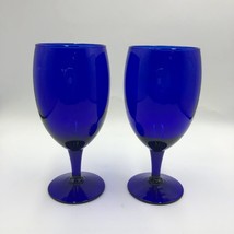 Vintage Cobalt Blue Glass Set of 2 Wine Glasseware Collectible Drinkware - £23.34 GBP