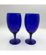 Vintage Cobalt Blue Glass Set of 2 Wine Glasseware Collectible Drinkware - £23.33 GBP