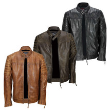 Men’s Slim Fit Tan Brown Motorcycle/Biker Leather Jacket In 3 Amazing Co... - $115.99