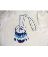 Vintage Native American Style Seed Bead Necklace White Dark &amp; Light Blue... - $737.63 MXN