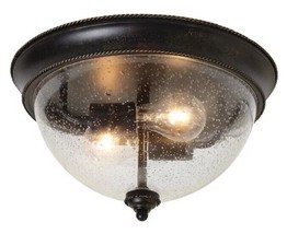 Hampton Bay 2-Light 13 in Bronze FlushMount Ceiling Light Clear Seeded Glass New - $23.36