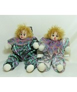2 Harlequin 8&quot; Porcelain Head Clown Jester Dolls Sand &amp; Cotton Body Mard... - $41.60 CAD