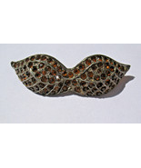 Vintage Gold Tone Pave Rhinestone Bow Bra Brooch Pin Amber Cat Eyes Unusual - $24.99