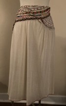 Kimchi &amp; Blue Beige Midi Skirt Size 9 Embroidered Bohemian Hippie Stitched Hem - £11.77 GBP