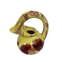 Pottery Honey Jug Pitcher Yellow Purple Glaze 6.5&quot; H  Unique Floral Signed - £14.69 GBP