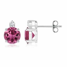 ANGARA 6mm Natural Pink Tourmaline Stud Earrings with Diamond in Silver for Girl - £398.11 GBP+