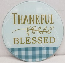 Round Cutting Board / Trivet, Glass,  approx. 8&quot;, THANKFUL BLESSED, GR - £10.12 GBP