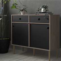 Rome Wooden Sideboard Storage Cabinet Unit With 2 Sliding Doors 2 Drawers Wood - £175.73 GBP
