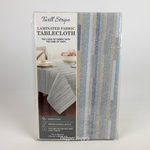 Twill Stripe Laminated Fabric Tablecloth Wipes Clean 70in Round Resists ... - $32.66