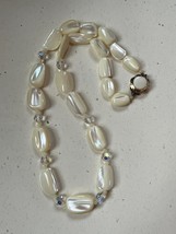Vintage Mother of Pearl Large Nuggets w Clear Aurora Borealis Beads Necklace – - £11.86 GBP
