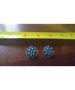Lady Vintage Style 7 Turquoise Stones 3/4&quot; Diameter Circle Clip-On Earrings - $26.88 CAD