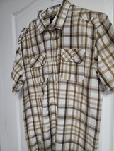 Men&#39;s Red Ape Brown White Plaid Short Sleeve Button Up Casual Shirt XL - $13.00