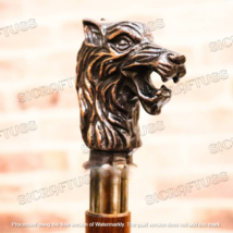 Wooden Walking Stick Wolf Head Handle Victorian Foldable Cane Collectible Men&#39;s - £15.57 GBP+