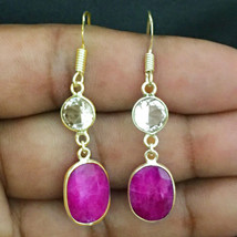 925 Sterling Silver Pink Sapphire Silver/Gold/Rose Plated Earrings For Women - £20.18 GBP+