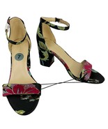 Marc Fisher Glowing3 Heels Sandals Open Toe 7M Black Floral Ankle Strap New - £30.63 GBP