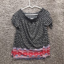 Bobbie Brooks Shirt Blouse Women Medium Black Boho Flowy Cute Spoted Top - £2.87 GBP