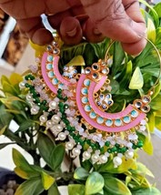 Bollywood Style Indian Minakari Enameled Kundan Bali Hoop Earrings Jewelry Set - £22.77 GBP