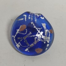 Vintage Hand Blown Glass Pendant 1.5 Inch Round Blue Silver - $19.00