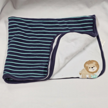 Just One You Carter&#39;s Baby Blanket Blue Lion Football Stripes Cotton - £20.56 GBP