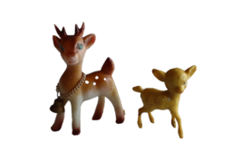 Lot of 2 Vintage Christmas Reindeer Deer Plastic Decorations Bell Hong Kong #905 - £7.51 GBP