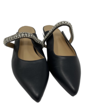 NWOB Cougio Black Leather Rhinestone Pointed Flat Size 7 1/2 - $37.99