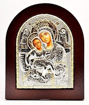 Maria with Angels Byzantine Icon Sterling Silver 925 Treated Size 25x20cm - £76.54 GBP