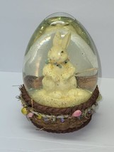 Carlton Cards Easter Bunny Rabbit Egg Shape Snowglobe In Basket - $18.81