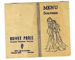 Buffet Paris Wedding Souvenir Menu Montreal Quebec 1945 Canada - $29.67