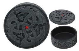 Fantasy Round Celtic Dragon Triad With Red Gem Jewelry Box Figurine 3.5&quot;Diameter - £15.85 GBP