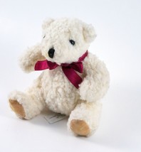 Russ Plush Bear White 4&quot; Tall Teddy With Maroon Bow Tie Ribbon Item 1700 - £8.63 GBP