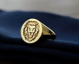 14K Yellow Gold Plated Without Stone Engagement Gift For Men&#39;s Ring Lion Head - £182.00 GBP