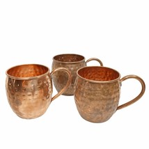 Set of 3 Hammered Copper Moscow Mule Mugs Rolled Edge Coppure Mancave Bar Retro - £24.64 GBP