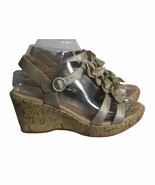 Womens Browns Landing Sicily Champagne Gold Leather Flower Cork Wedge Sa... - $21.77