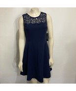 Lulus M Navy Blue Sleeveless Mini-Dress Lace Yoke NEW Made in USA - $35.77