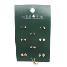 Wild Fable Stud Earrings Set Mix &amp; Match Hoops Rhinestones Faux Pearl Gold Tone - £3.90 GBP