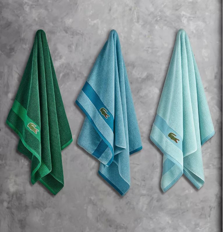 LACOSTE HOME Heritage Stripe Anti-Microbial Supima Cotton Bath Towel 30" x 52" - £17.94 GBP