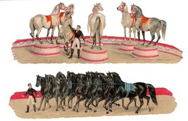 2 Late 1800s Victorian Die Cut Embossed Decorations - Circus Horses &amp; Trainer - £37.36 GBP