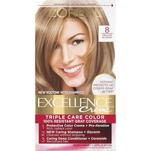 L&#39;Oreal Paris Excellence Creme Permanent Triple Care Hair Color, 8 Mediu... - $11.88