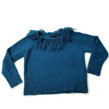 Fringe Neck Sweater Norton McNaughton Women&#39;s Size Large L Fringe Trim Blue - £16.19 GBP