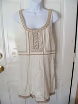 Free People Ivory Tan Seam Embroidered Crochet Trim Cotton Dress Size 10 NWOT - £49.48 GBP